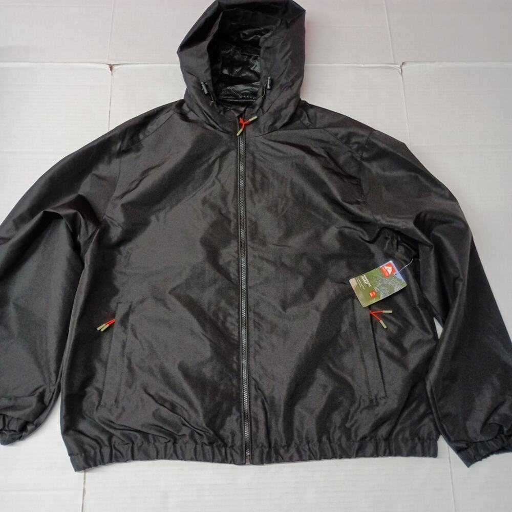 NWT Ozark Trail Windbreaker Jacket Men's Size XL XLarge Black Zip Pockets Hooded